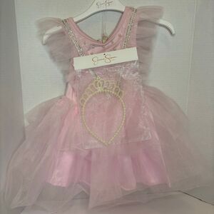 Jessica Simpson Pink Faux Pearl Rhinestone Tule Tutu Dress Up Dress Tiara 2T NWT
